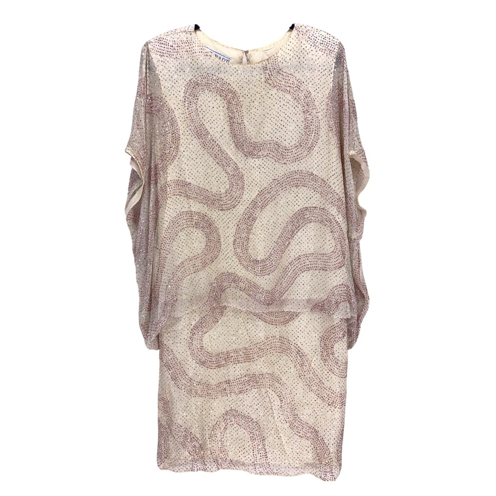 Vintage A.J. Bari 80s does 20s Cream Pink Sequin Drop Waist Cocktail Dress 12